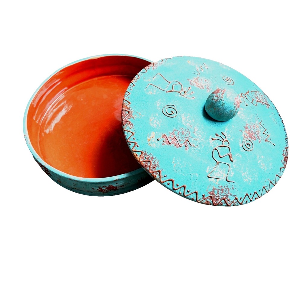 Handmade Arizona Mud Tortilla Warmer Turquoise Kokopelli OOAK Signed Southwest